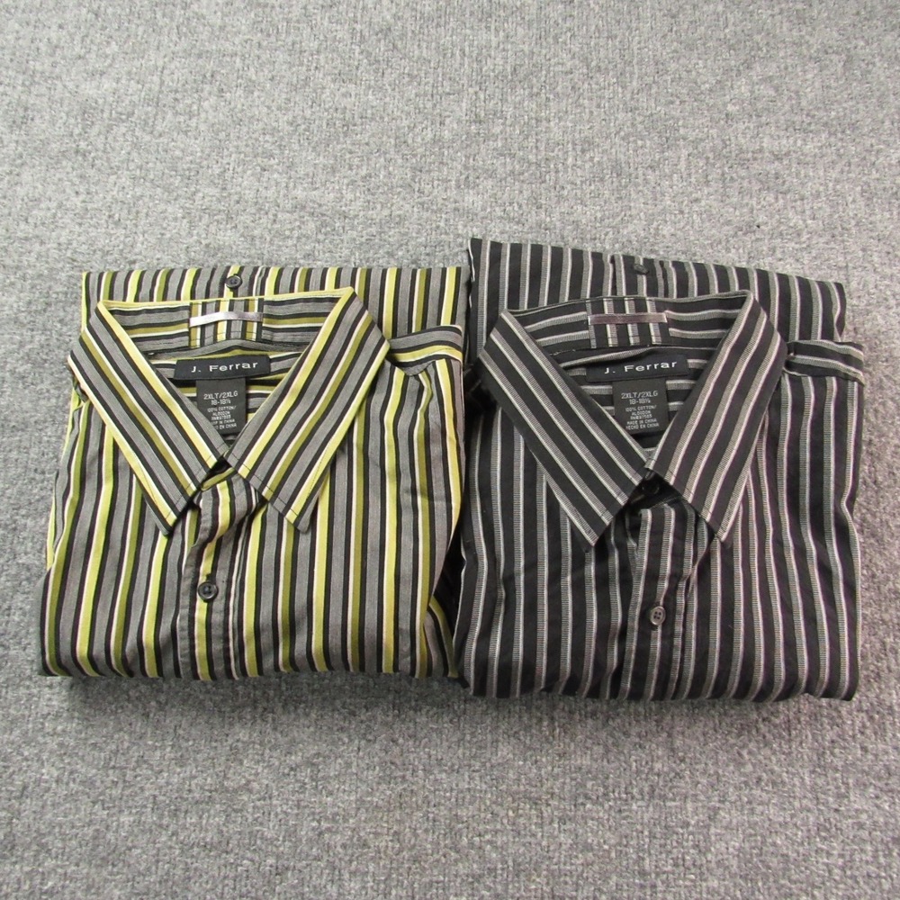 J Ferrar Shirts‎ Mens 2XLT Black Stripe Button Front Lot of 2 Cotton Long Sleeve